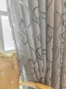 1pc Bedroom/Living Room Decorative Curtain, Sheer Voile Fabric With Cutout Vine & Leaf Pattern, 100% Polyester, Suitable For Living Room, Bedroom, Balcony And Kitchen - Coffee Color - Grey - View 4