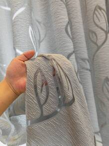 1pc Bedroom/Living Room Decorative Curtain, Sheer Voile Fabric With Cutout Vine & Leaf Pattern, 100% Polyester, Suitable For Living Room, Bedroom, Balcony And Kitchen - Coffee Color - Grey - View 5