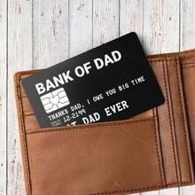 1pc Man's Laser Engraved Aluminum Alloy Wallet Card BANK OF DAD Funny Keychain Accessories For Father Or Dad As Christmas Father's Day Gift Car Accessories Bag Charm Backpack For School Cute Goth Y2k Halloween Accessories Teachers Day Gift Ideas Bag Accessories Lanyards With Id Holder Car Accessories Bag Charms - Black and White - View 2