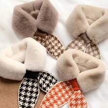 1條冬季暖和的犬牙紋圍巾-女士毛絨頸暖,適合聖誕禮物的柔軟披肩 - 彩色 - 查看 2