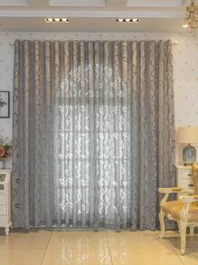 1pc Bedroom/Living Room Decorative Curtain, Sheer Voile Fabric With Cutout Vine & Leaf Pattern, 100% Polyester, Suitable For Living Room, Bedroom, Balcony And Kitchen - Coffee Color - Grey - View 6