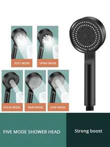 3 件式高壓淋浴噴頭 5 種模式可調式淋浴多功能大噴水噴嘴按摩淋浴浴室配件浴室配件,淋浴噴頭 - 黑色 - 查看 3
