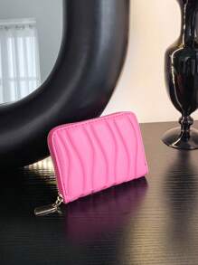 1pc Short Wavy Pattern Wallet Card Holder Portable Fashion Short Wallet Suitable For Women's Daily Use Dating Gift,Men's Wallet - Hot Pink - View 5