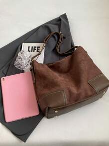 Fashion Casual Versatile Retro Solid Color Women Shoulder Bag - Coffee Brown - View 7