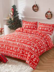 Christmas Themed Duvet Cover And Pillowcases Set (3pcs, Does Not Include Pillow Core) - Multicolor - View 2
