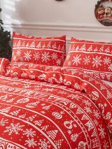Christmas Themed Duvet Cover And Pillowcases Set (3pcs, Does Not Include Pillow Core) - Multicolor - View 3