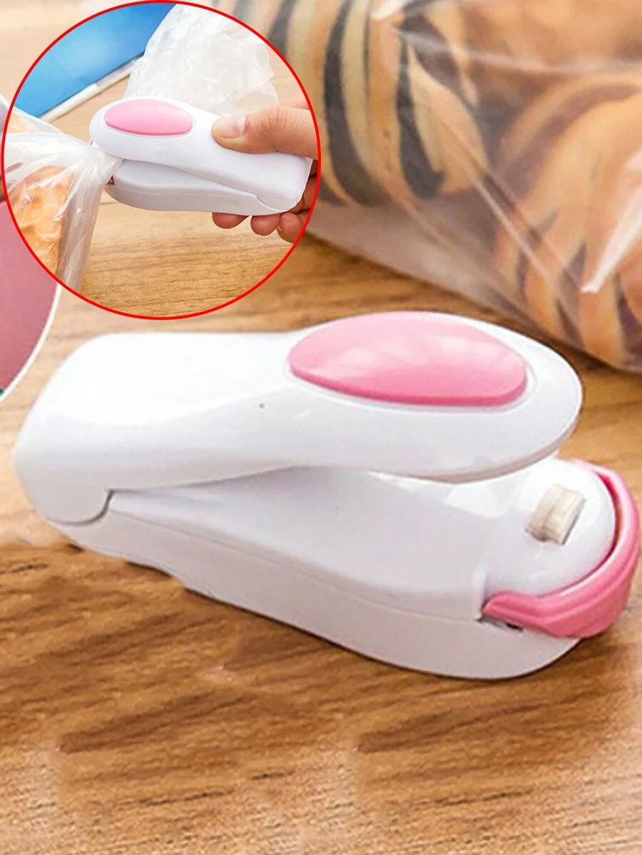 1pc Portable Mini Sealing Machine For Snack Plastic Bags And Food, Household Quick Sealer - Pink - View 1