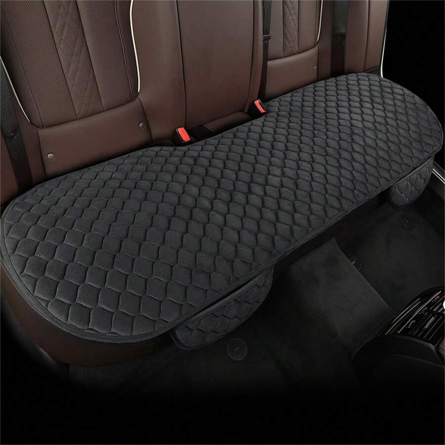 1入厚款毛絨防滑後排長凳墊,帶單人座和通用汽車座套,適用於冬季使用