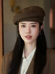 1頂女式復古貝雷帽,簡單百搭,能塑造臉型的畫家帽,咖啡色,適用於秋冬季節 - 咖啡棕 - 查看 3