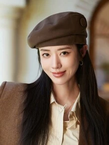 1頂女式復古貝雷帽,簡單百搭,能塑造臉型的畫家帽,咖啡色,適用於秋冬季節 - 咖啡棕 - 查看 5