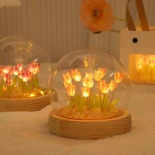 1入創意手工製作led燈郁金香夜燈diy套裝,適用於桌面裝飾和氛圍照明。是送給朋友、好友、生日和週年紀念的絕佳diy禮物 - 暖光(9朵鬱金香小夜燈) - 查看 3