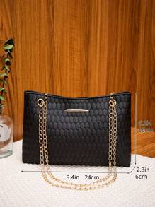 Fashionable Embossed Handbag Simple Women's Shoulder Bag With Chain Strap For Crossbody Or Shoulder , Old Money - Black - View 5