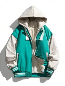 Men Casual Fashion Hooded Fleece Jacket Windproof And Warm Coat - Green - View 2
