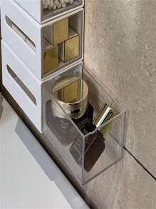 1pc White Wall Mounted Swab Storage Box & Transparent Clear Drawer Organizer For Bathroom Hair Accessories And Jewelries