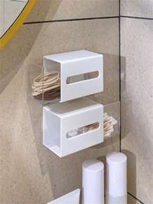 1pc White Wall Mounted Swab Storage Box & Transparent Clear Drawer Organizer For Bathroom Hair Accessories And Jewelries