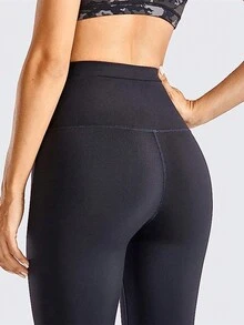 女士高腰肉色感腹部控制運動緊身褲,瑜伽褲 - 黑色 - 查看 3