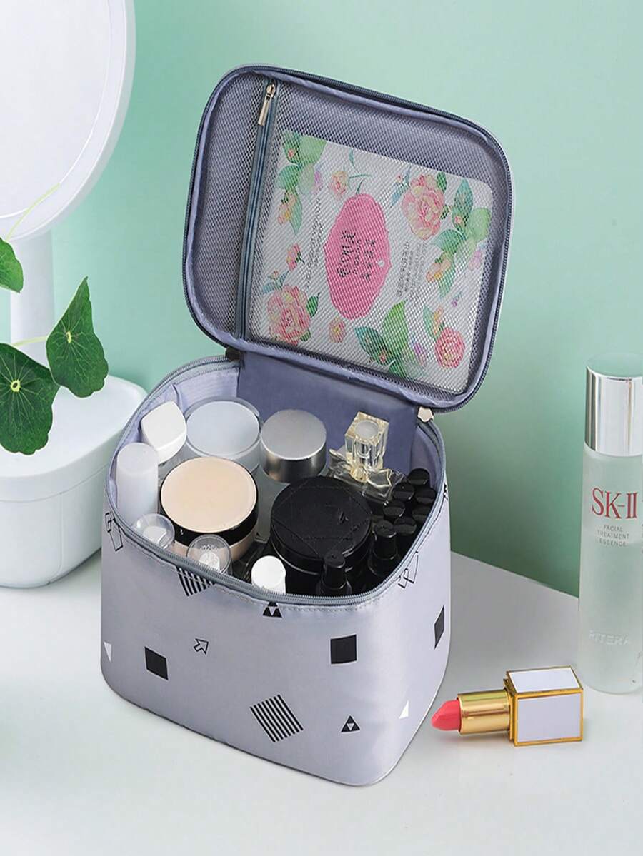 1pc Multifunctional 3d Waterproof Large Capacity Portable Cosmetic Bag, Great Storage Bag For Traveling And Daily Organization - Grey - View 1
