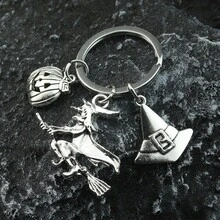 1 件华丽合金钥匙扣，女巫骑扫帚和南瓜，适合作为万圣节圣诞节礼物创意包挂绳带身份证夹汽车配件包饰 - 彩色 - 查看 3