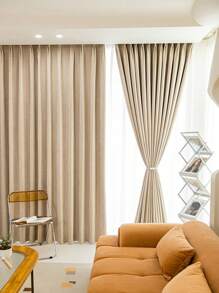 Cortina transparente de jacquard con patrón de espiga de 1 panel, protección de la privacidad, adecuada para sala de estar y dormitorio, bloqueando la luz y los rayos ultravioleta - Albaricoque - Ver 3