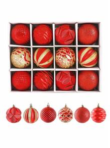 12pcs Christmas Ball Ornaments Set With Hanging String, 2.36-inch (6cm) Anti-shatter Red Painted Decoration For Christmas Tree, Parties And Weddings, Home Decoration - Red - View 1