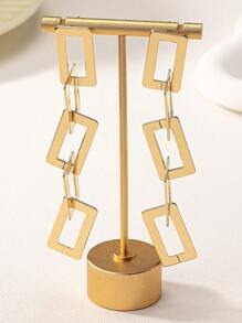 1pair European & American Simple & Fashionable Geometric Square Shaped Long Earrings Suitable For Women's Daily Wear - Yellow Gold - View 2