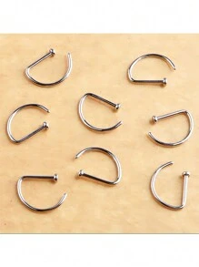 1入組金色不鏽鋼d形鼻環、唇環和耳環,女性日常佩戴的朋克西式穿透飾品
