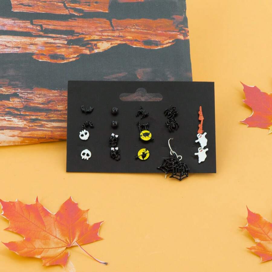 20入組萬聖節系列耳環套裝,包括南瓜、鬼怪、骷髏、女巫帽、蜘蛛、蝙蝠、蜘蛛網等各種設計,非常適合萬聖節派對