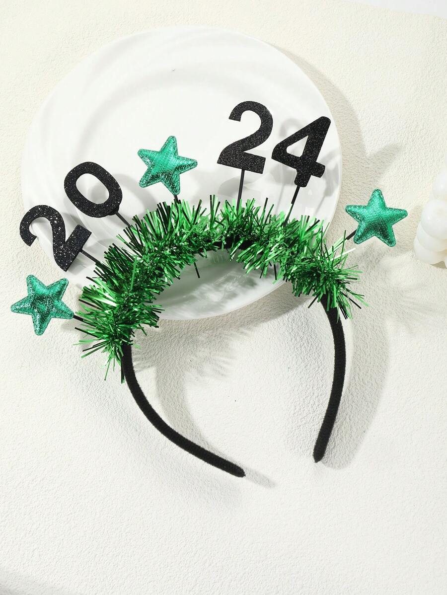 New Arrival Green 2024 Number And Pentagram Design New Year Headband
