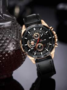 VA VA VOOM 男士防水运动风格赛车腕表，配有大表盘和黑色皮革表带，可作为父亲节礼物，也可作为返校学生的礼物 - 黑色 - 查看 8