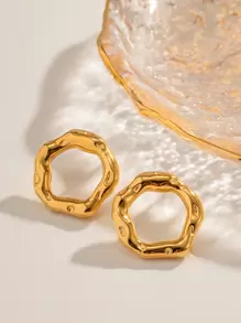 Uworld 1 đôi Thời trang Rỗng Thiết kế vòng tròn Mạ vàng 18K Thép không gỉ Bông tai stud Đối với phụ nữ Hằng ngày Mặc - Vàng - Xem 7