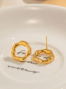 Uworld 1 đôi Thời trang Rỗng Thiết kế vòng tròn Mạ vàng 18K Thép không gỉ Bông tai stud Đối với phụ nữ Hằng ngày Mặc - Vàng - Xem 6
