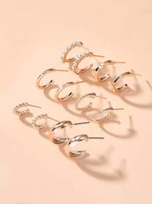 6 Đôi Châu Âu Và Mỹ Phong Cách Vintage Hợp Kim Mở Họa Tiết Hình Chữ C Dát Kim Cương Giả Nữ Hàng Ngày Đôi Khuyên Tai Vòng - Hoa hồng vàng - Xem 4