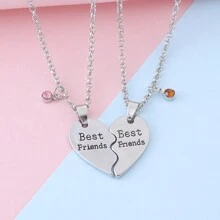 2 Piezas De Collares De Acolchado De Corazón Y Letras Sencillos Y De Moda - Plateado - Ver 1