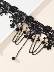 一款復古黑色蕾絲項鍊,洛麗塔萬聖節哥德風裝飾品:女性流蘇項鍊