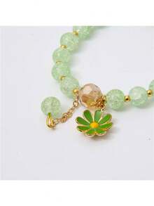 新品到貨,極簡風格花朵爆炸水晶手鍊,向日葵和雛菊魅力手鍊,ins風格 - 杏色 - 查看 4