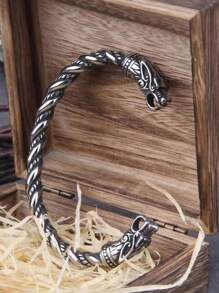 風格復古狼頭手環帶珠子適用於嘻哈男士,朋克搖滾時尚手環作為個性化配件和生日禮物適用於朋友們