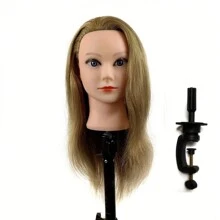 18inch Human Head Training Mannequin With 100% Real Hair For Cosmetology Students, Including Hair And Free Stand - Gold - View 1