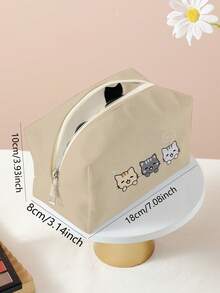 手繪貓樣式八角形燈芯絨化妝包 - 卡其色 - 查看 3