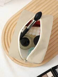 手繪貓樣式八角形燈芯絨化妝包 - 卡其色 - 查看 5