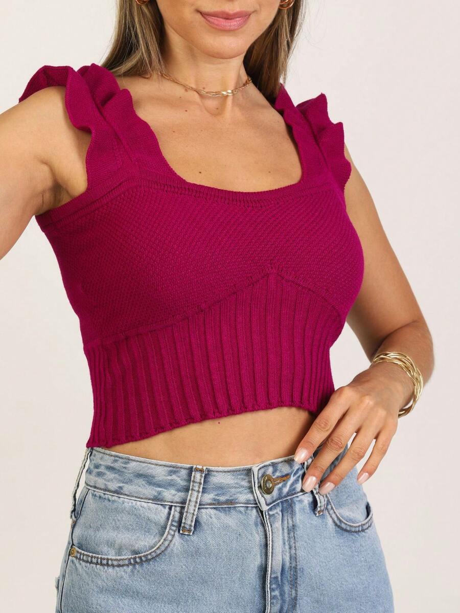 Women Knit Tops - Màu Đỏ Sâu - Xem 1