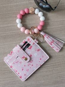 Lostars Wallet Wristlet For Rf With Tassel Card Pocket Key Chains For Decorations Handbag Wallet Accessory For Phone Car Key Pink Butterfly Card Bag Pink Heart Card Bag Card Cover Card Holder Wallet Business Card Holder Credit Card Holder Id Card Holder Women For Women Mini Wallet Wallet Keychain Card Wallet - Baby Pink - View 8