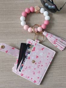 Lostars Wallet Wristlet For Rf With Tassel Card Pocket Key Chains For Decorations Handbag Wallet Accessory For Phone Car Key Pink Butterfly Card Bag Pink Heart Card Bag Card Cover Card Holder Wallet Business Card Holder Credit Card Holder Id Card Holder Women For Women Mini Wallet Wallet Keychain Card Wallet - Baby Pink - View 6