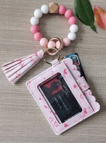 Lostars Wallet Wristlet For Rf With Tassel Card Pocket Key Chains For Decorations Handbag Wallet Accessory For Phone Car Key Pink Butterfly Card Bag Pink Heart Card Bag Card Cover Card Holder Wallet Business Card Holder Credit Card Holder Id Card Holder Women For Women Mini Wallet Wallet Keychain Card Wallet - Baby Pink - View 5