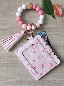 Lostars Wallet Wristlet For Rf With Tassel Card Pocket Key Chains For Decorations Handbag Wallet Accessory For Phone Car Key Pink Butterfly Card Bag Pink Heart Card Bag Card Cover Card Holder Wallet Business Card Holder Credit Card Holder Id Card Holder Women For Women Mini Wallet Wallet Keychain Card Wallet - Baby Pink - View 3