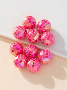 10入流行極光球形直孔珠,適用於手工diy項鍊、頭髮配飾、錢包裝飾等 - 玫紅色 - 查看 7