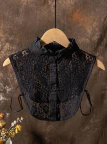 Cổ áo ren có thể tháo rời, Cổ áo giả đa năng cho phụ nữ dùng cho áo len mùa thu/đông, Cổ áo đứng khoét rỗng Cổ áo sơ mi giả - màu đen - Xem 3