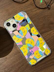 1pc Yellow Smiling Face Moon Corner Shockproof Mirror Phone Case Tpu Material Compatible With IPhone - Multicolor - View 3