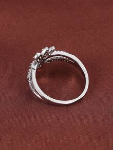 1pc Exquisite Flower Design Copper Ring For Sweet And Cool Girls - Silver - View 5