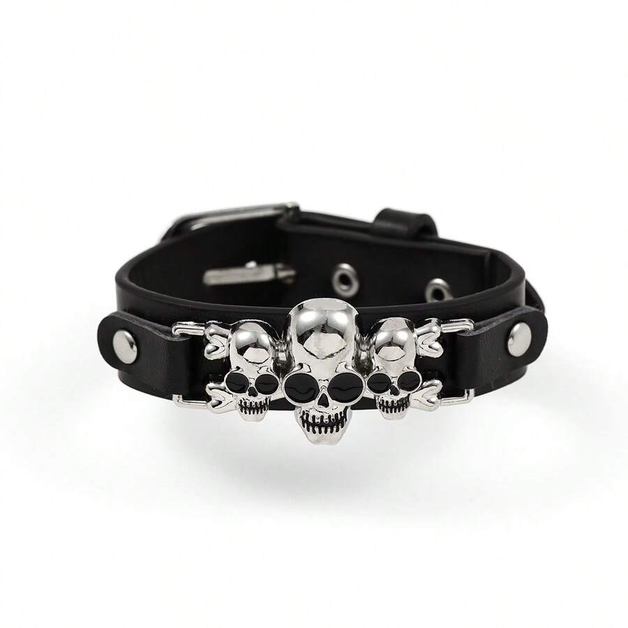 1個男性朋克風格的骷髏頭皮革手鍊
