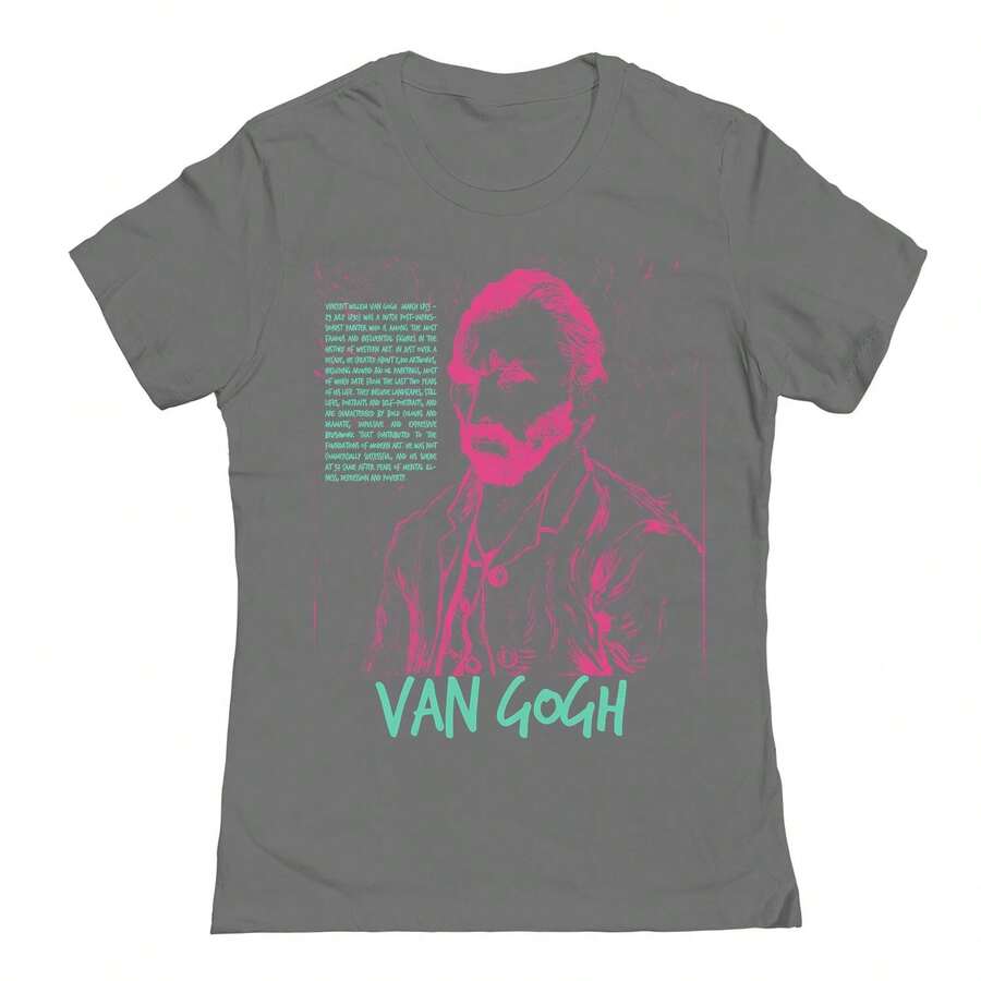 Fine Art Van Gogh Negative Graphic Ladies Cotton Short-Sleeve T-Shirt - Xám - Xem 1